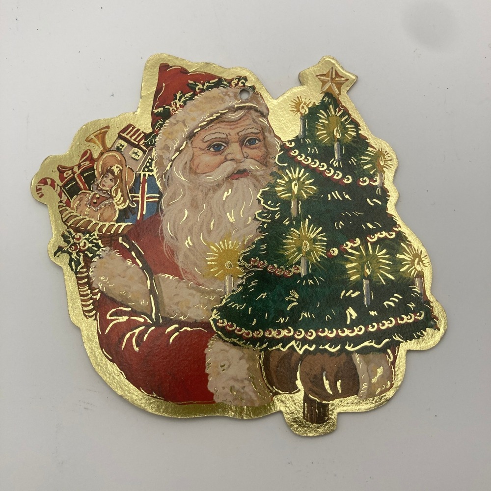 Vintage 80's Victorian-Style Die-Cut Cardboard Santa Christmas Ornament
